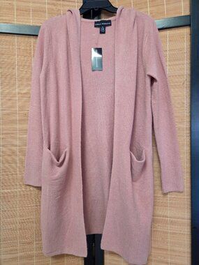 Isabella Rodriguez XS+ Wool Blend Pink Open Front Hooded Cardigan Duster Sweater